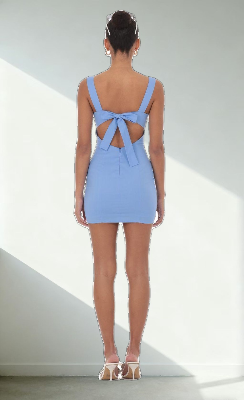 Square Neck Bodycon Dress in Blue