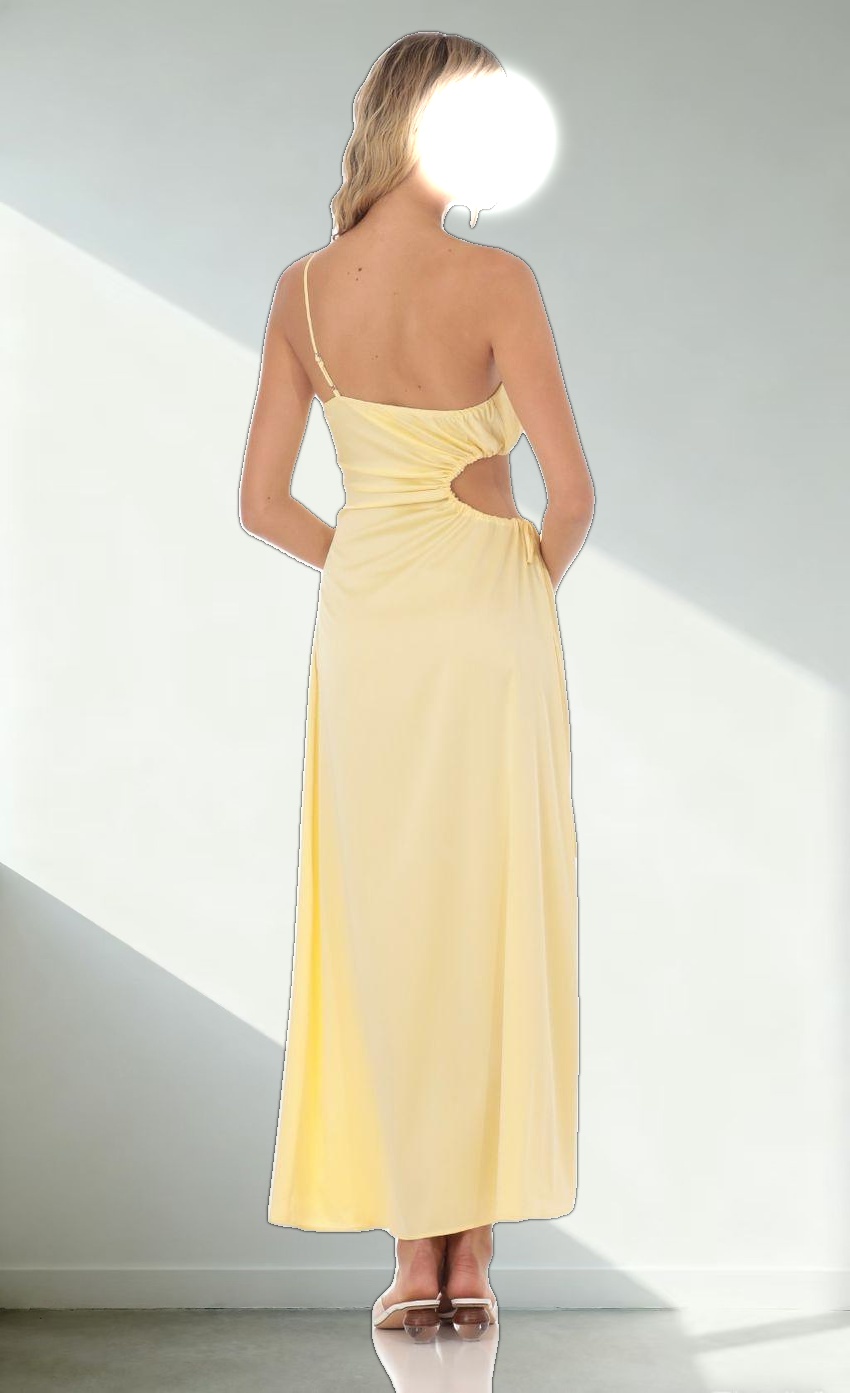 Satin Cutout Maxi Dress in Yellow