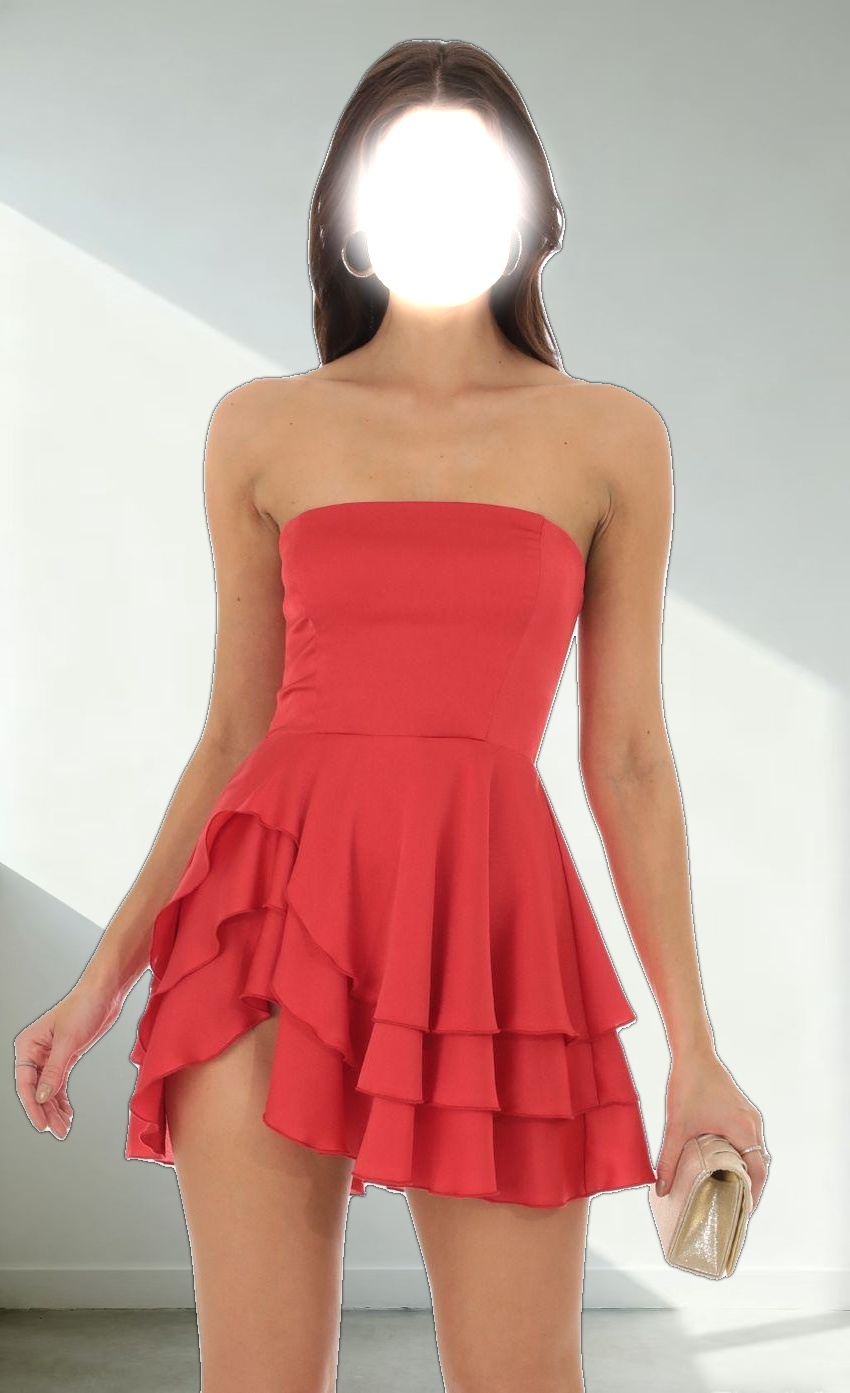 Strapless Asymmetrical Dress in Red