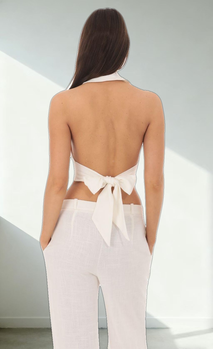 Linen Collared Vest Top in Ivory