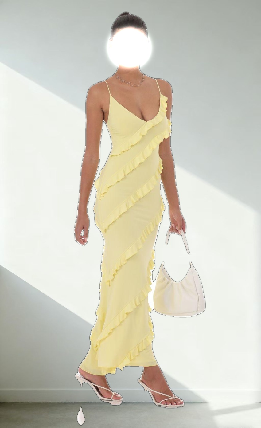 Ruffle V-Neck Maxi Dress in Yellow
