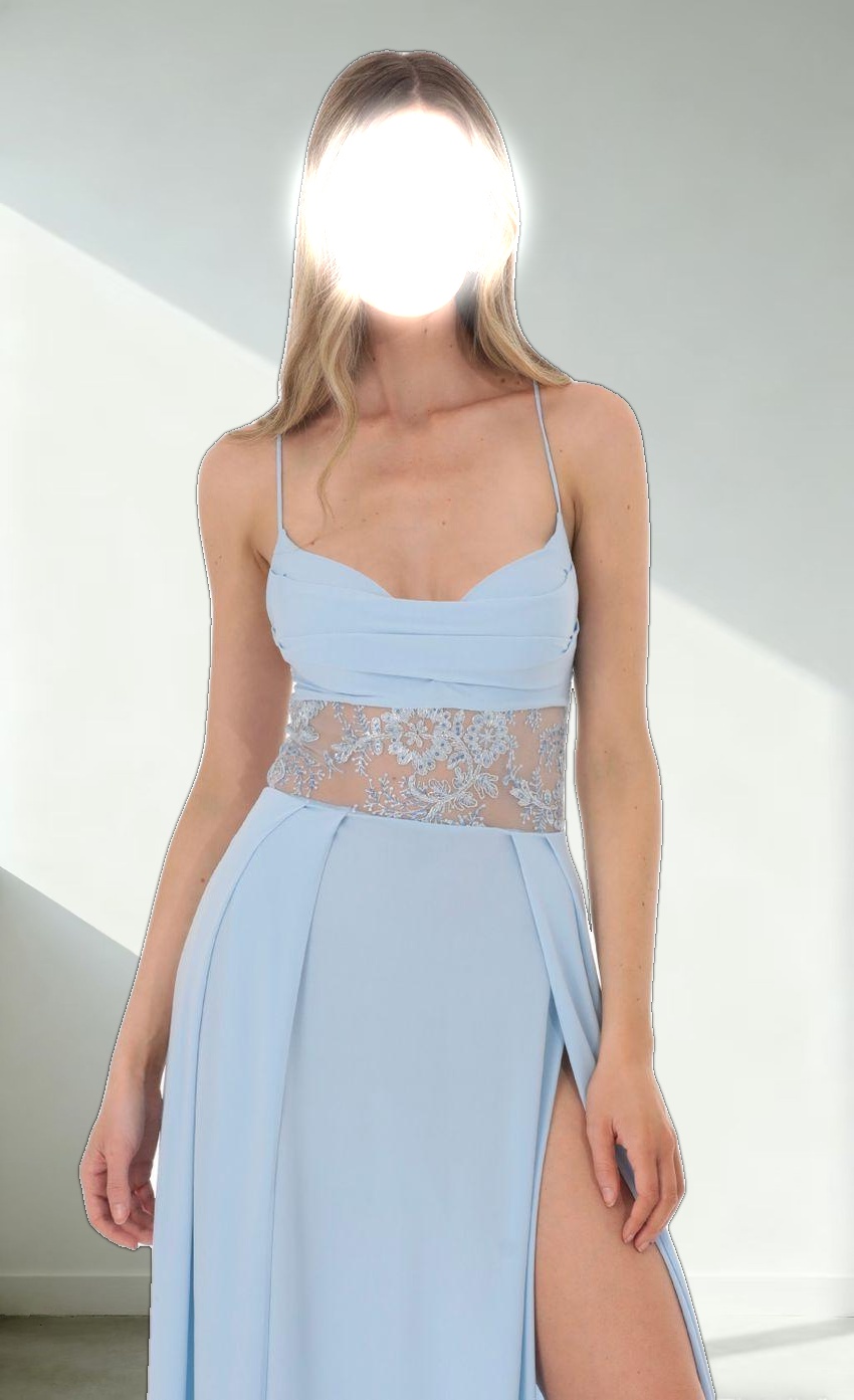 Floral Waist Slit Maxi Dress in Light Blue