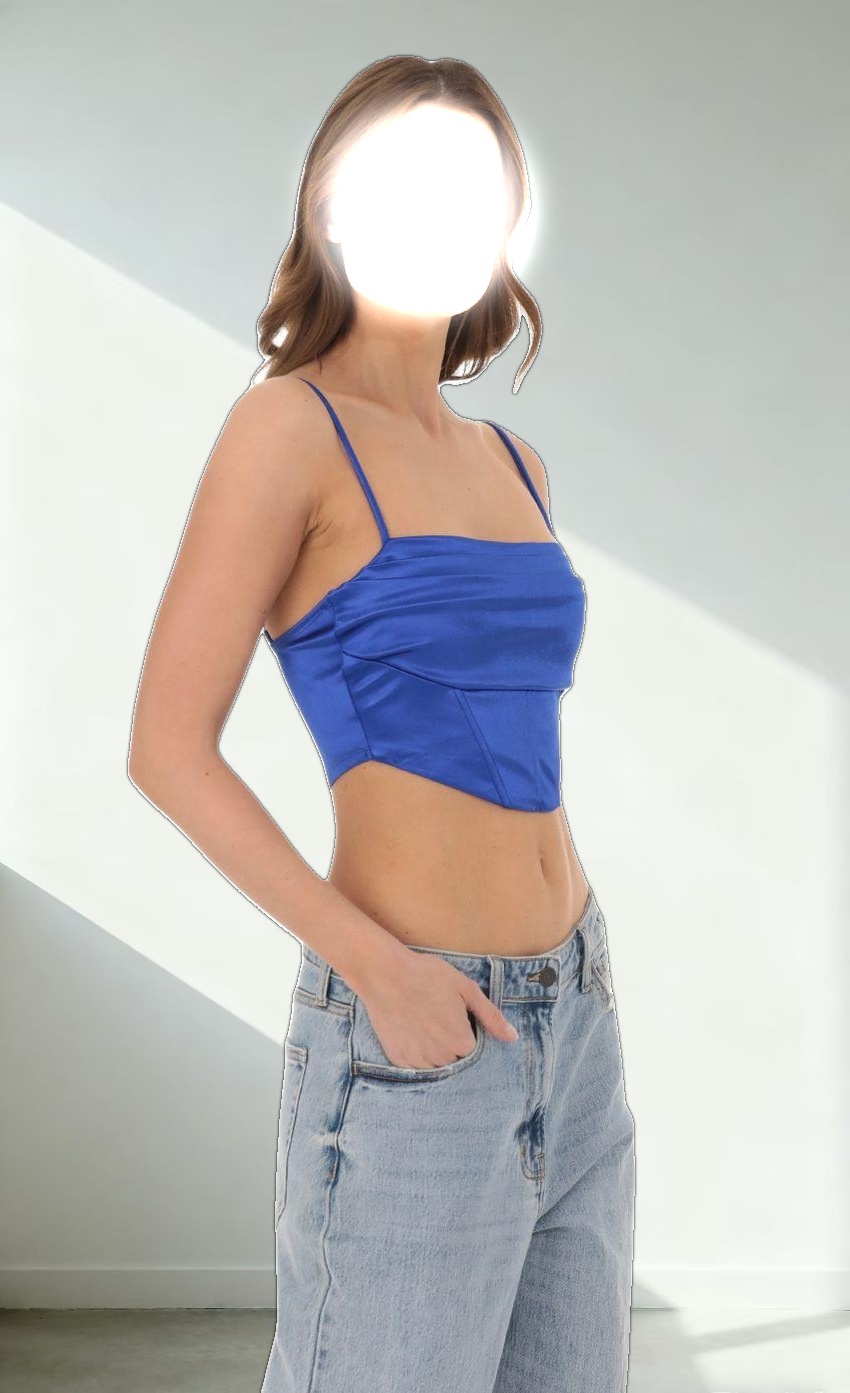 Satin Corset Crop Top in Royal Blue