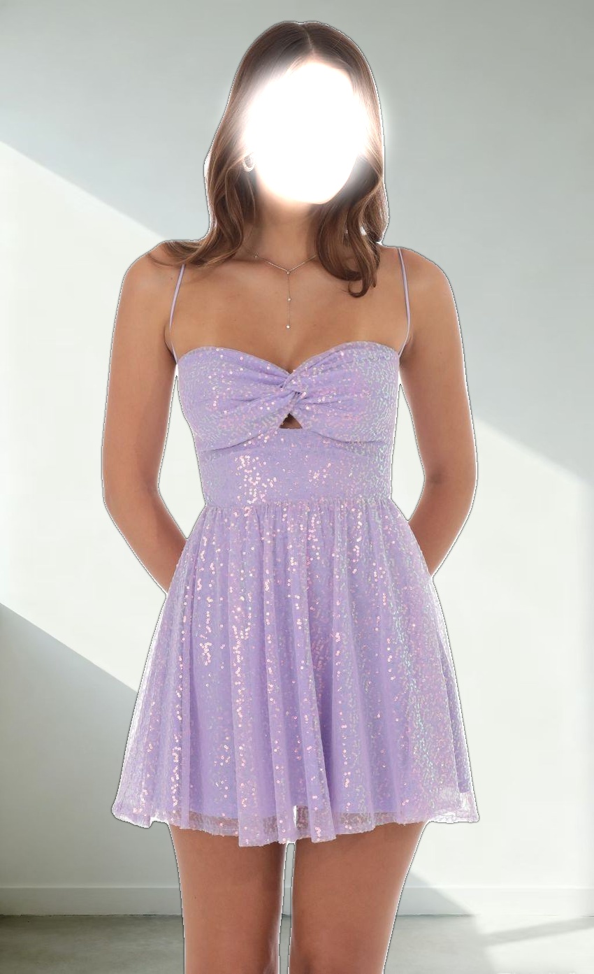 Sequin Twist A-line Dress in Lavender
