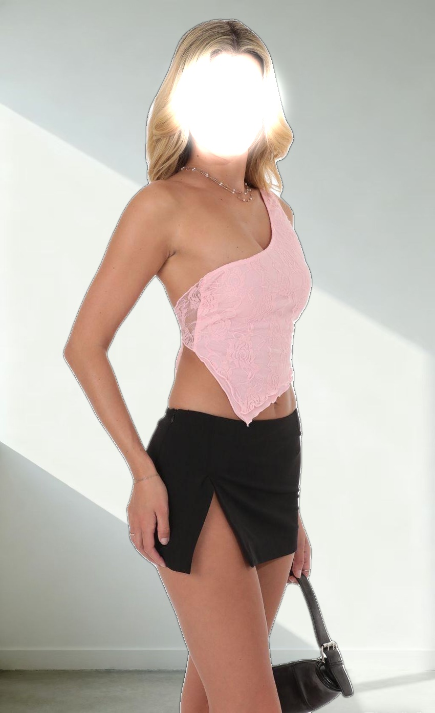 One Shoulder Lace Top in Pink