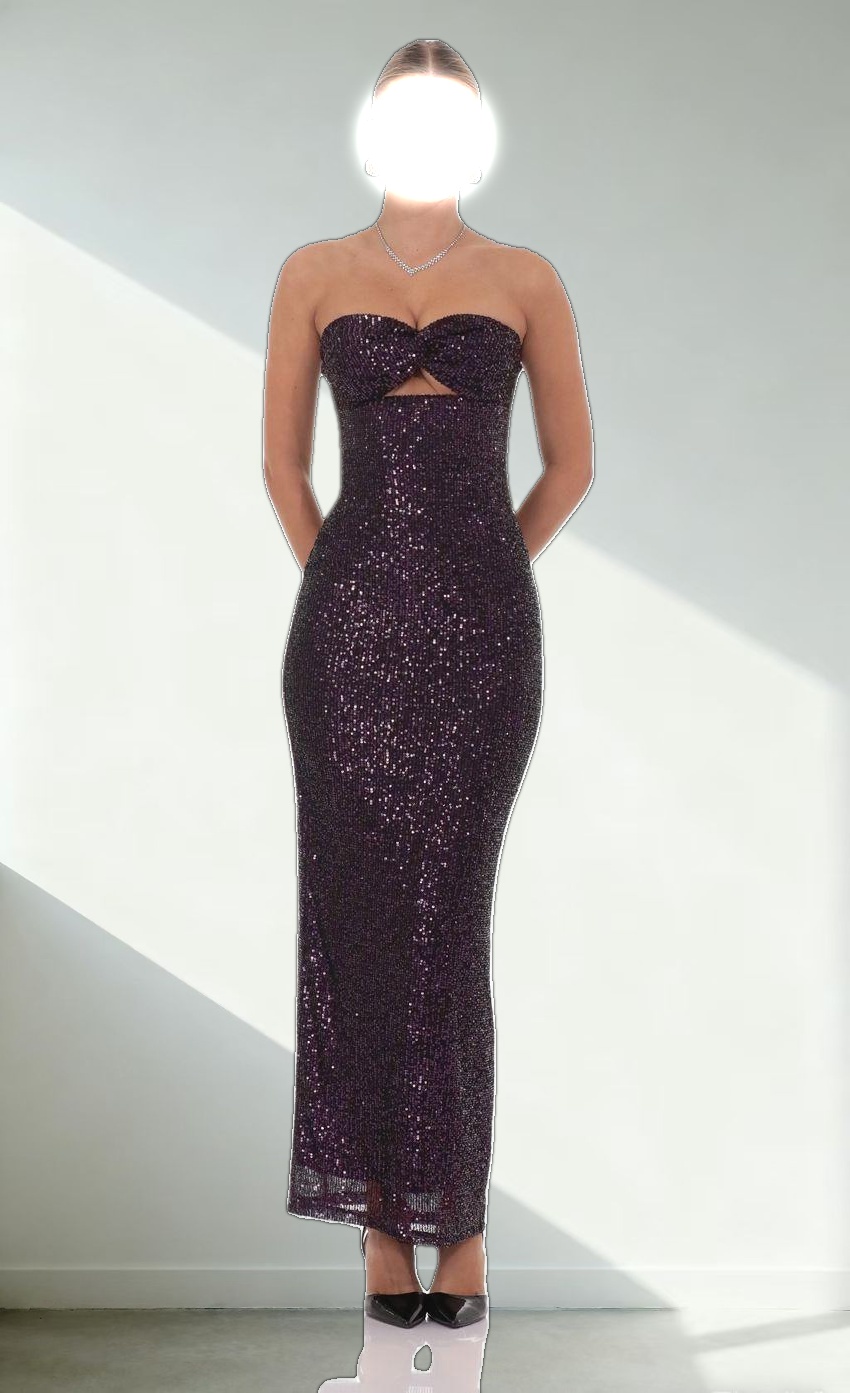Sequin Cutout Maxi Dress in Dark Plum