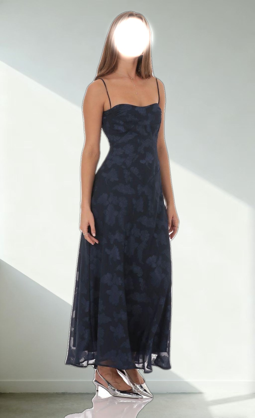 Textured Floral Maxi Dress in Navy