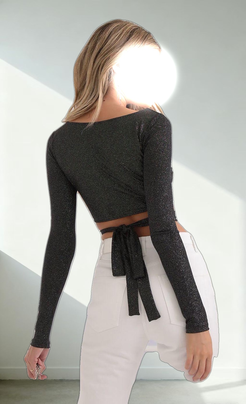 Long Sleeve Sparkle Top in Black