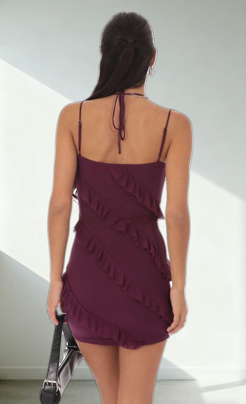 Mesh Ruffle Dress in Purple