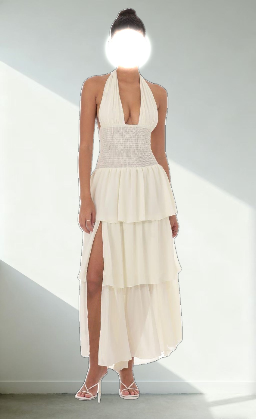 Smocked Halter Maxi Dress in Cream