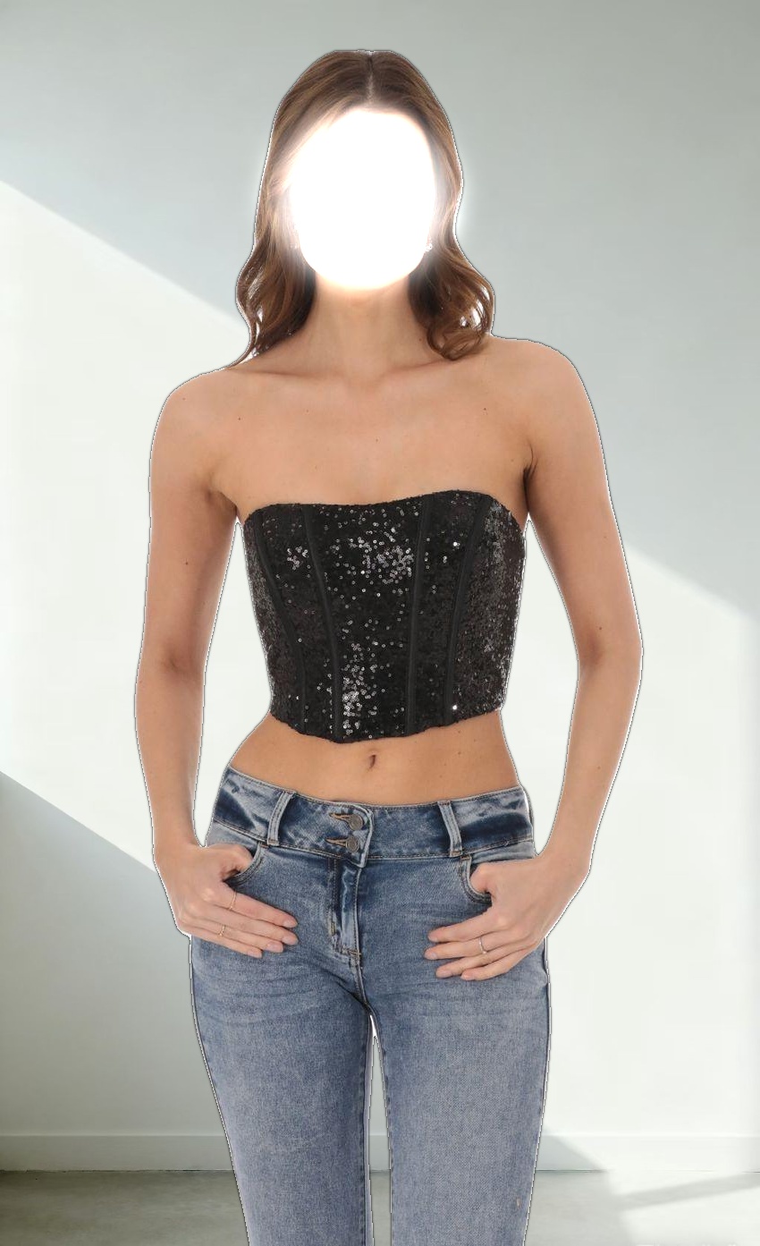 Sequin Strapless Corset Top in Black