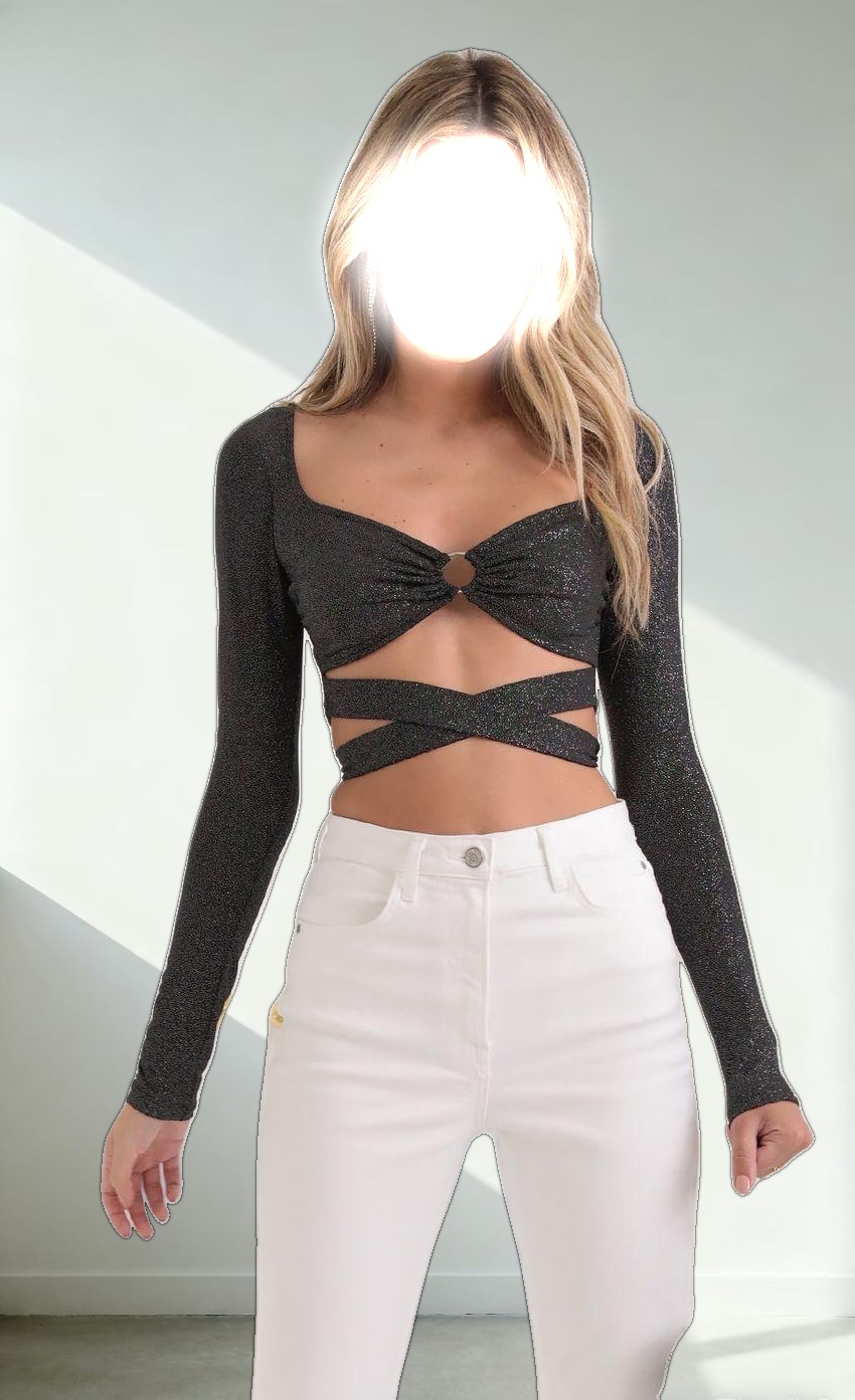 Long Sleeve Sparkle Top in Black