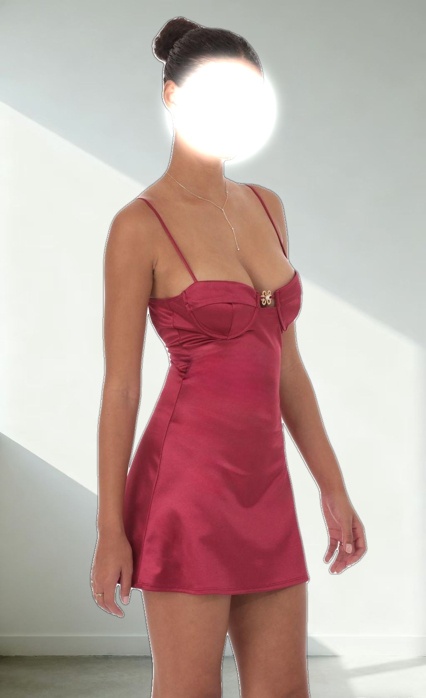 Satin Front Hook Dress in Maroon