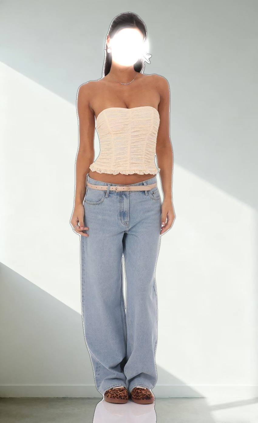 Ruched Lace Top in Pastel Peach