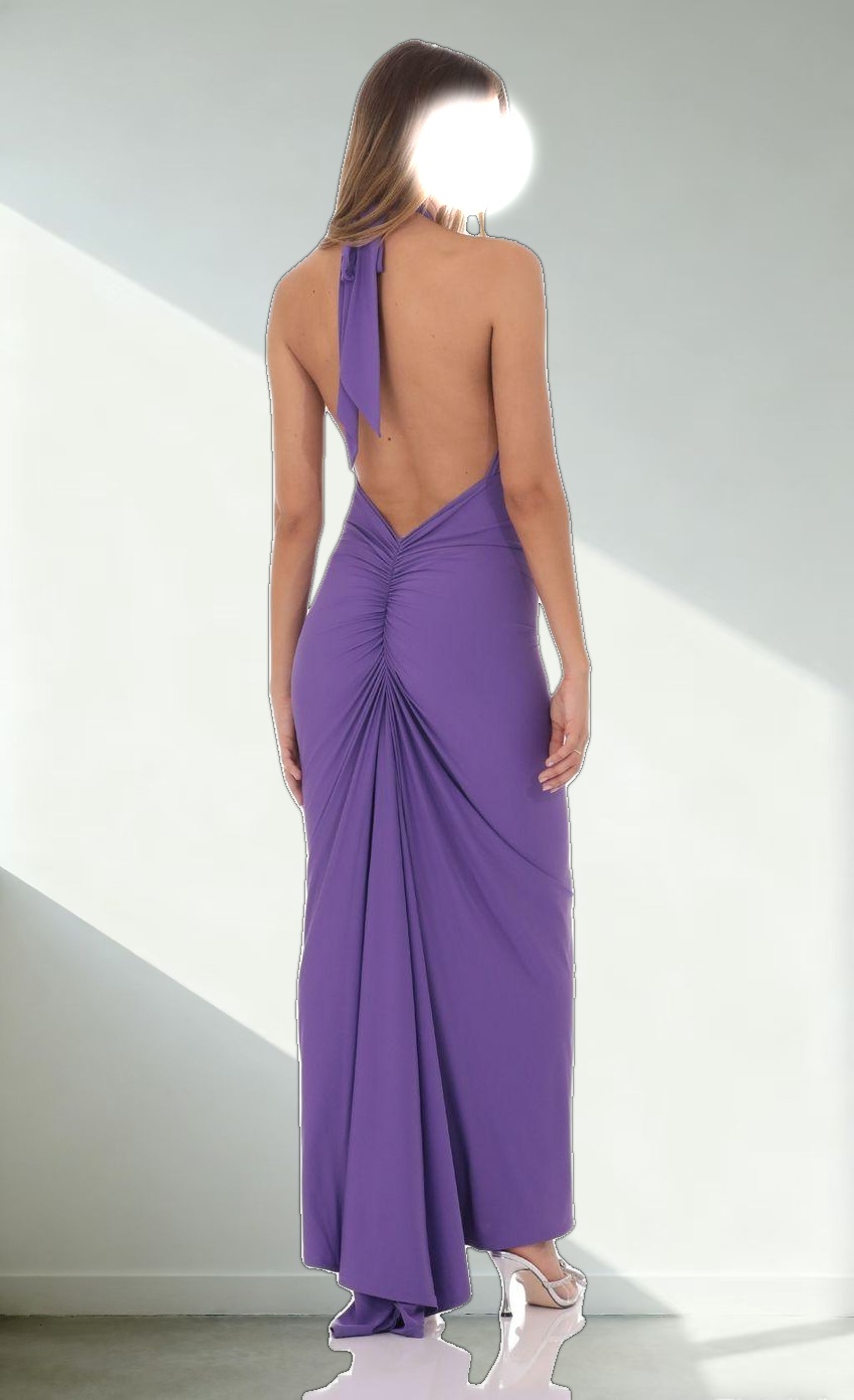 Front Cross Halter Maxi Dress in Purple