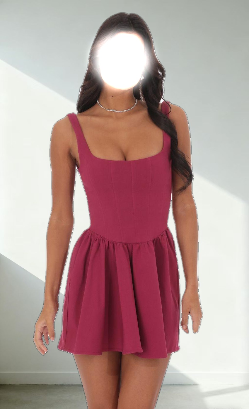 Square Neck A-line Dress in Magenta