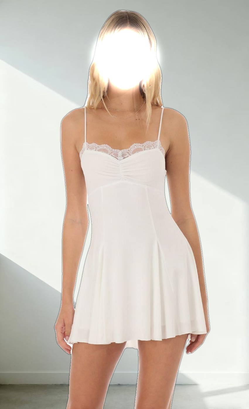 Lace Flare Mini Dress in White