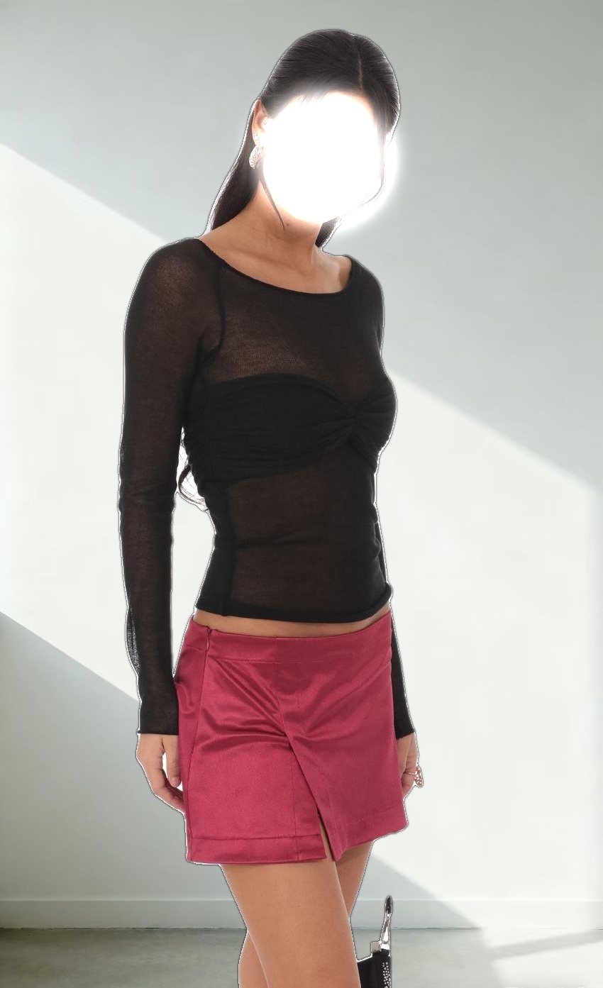 Satin Side Slit Mini Skort in Maroon