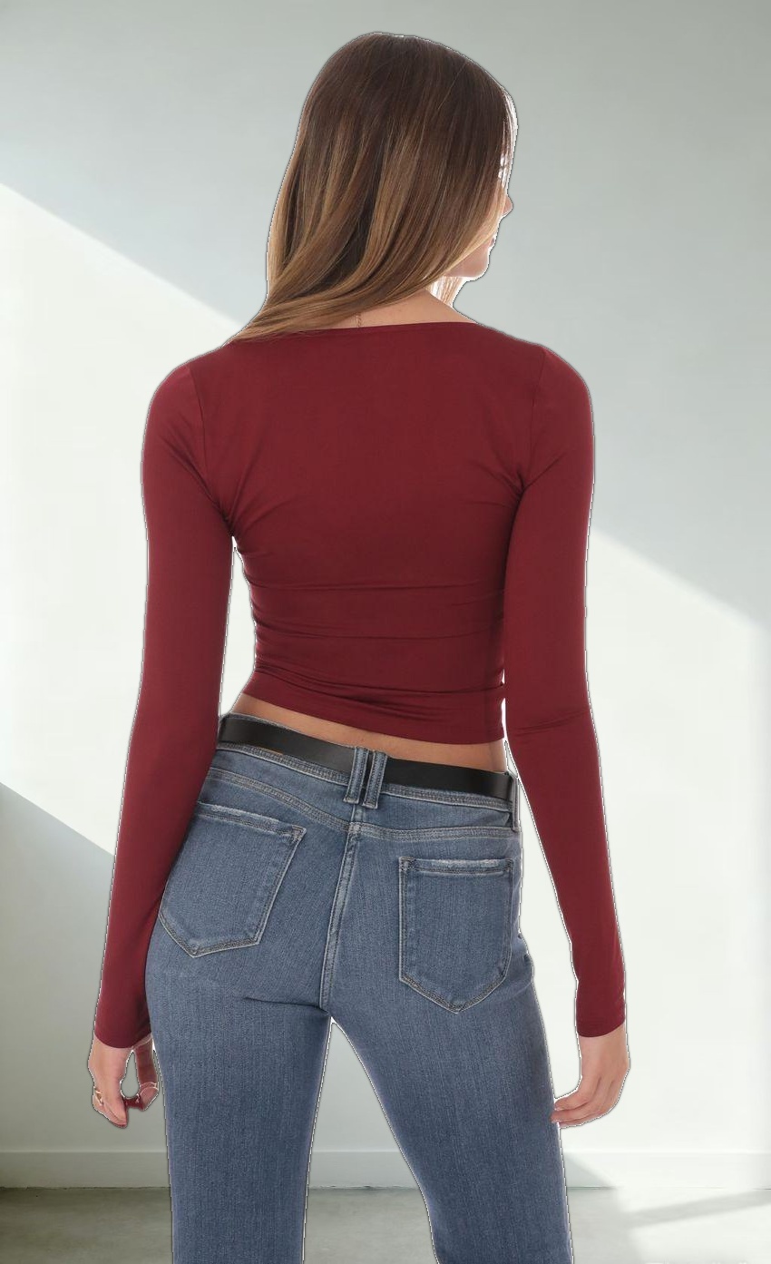 Scoop Neck Long Sleeve Top in Burgundy