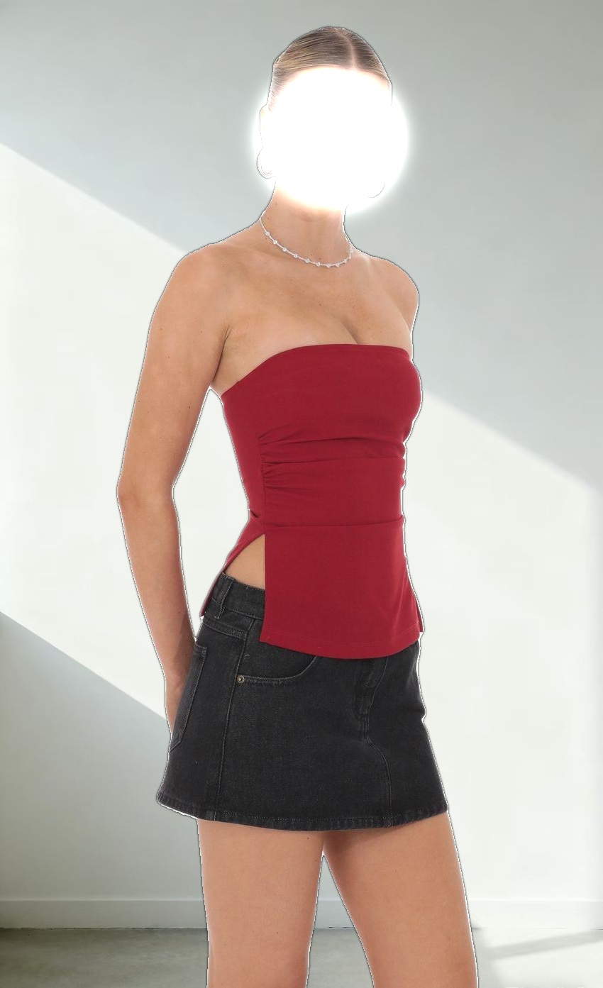 Strapless Double Slit Top in Red