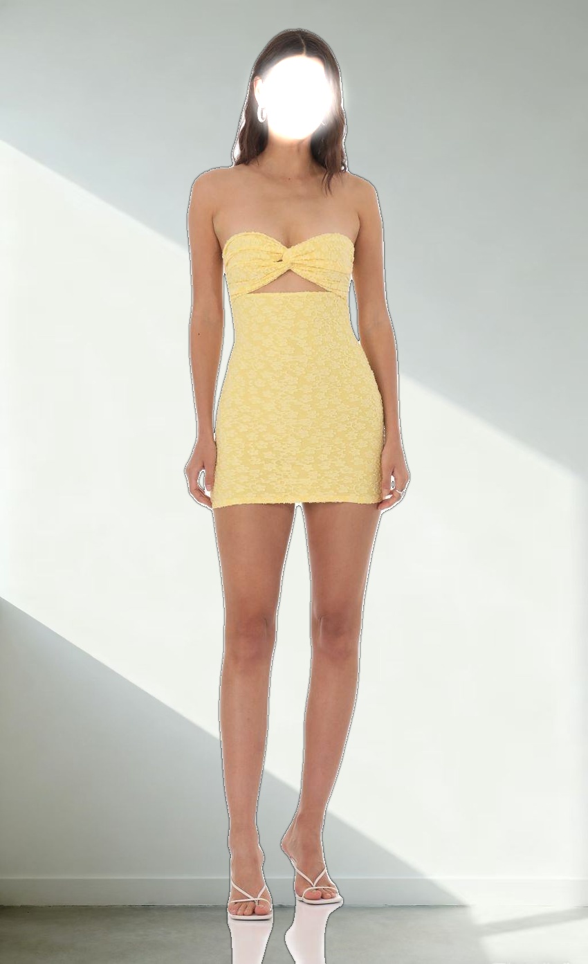 Textured Floral Cutout Dress in Yellow