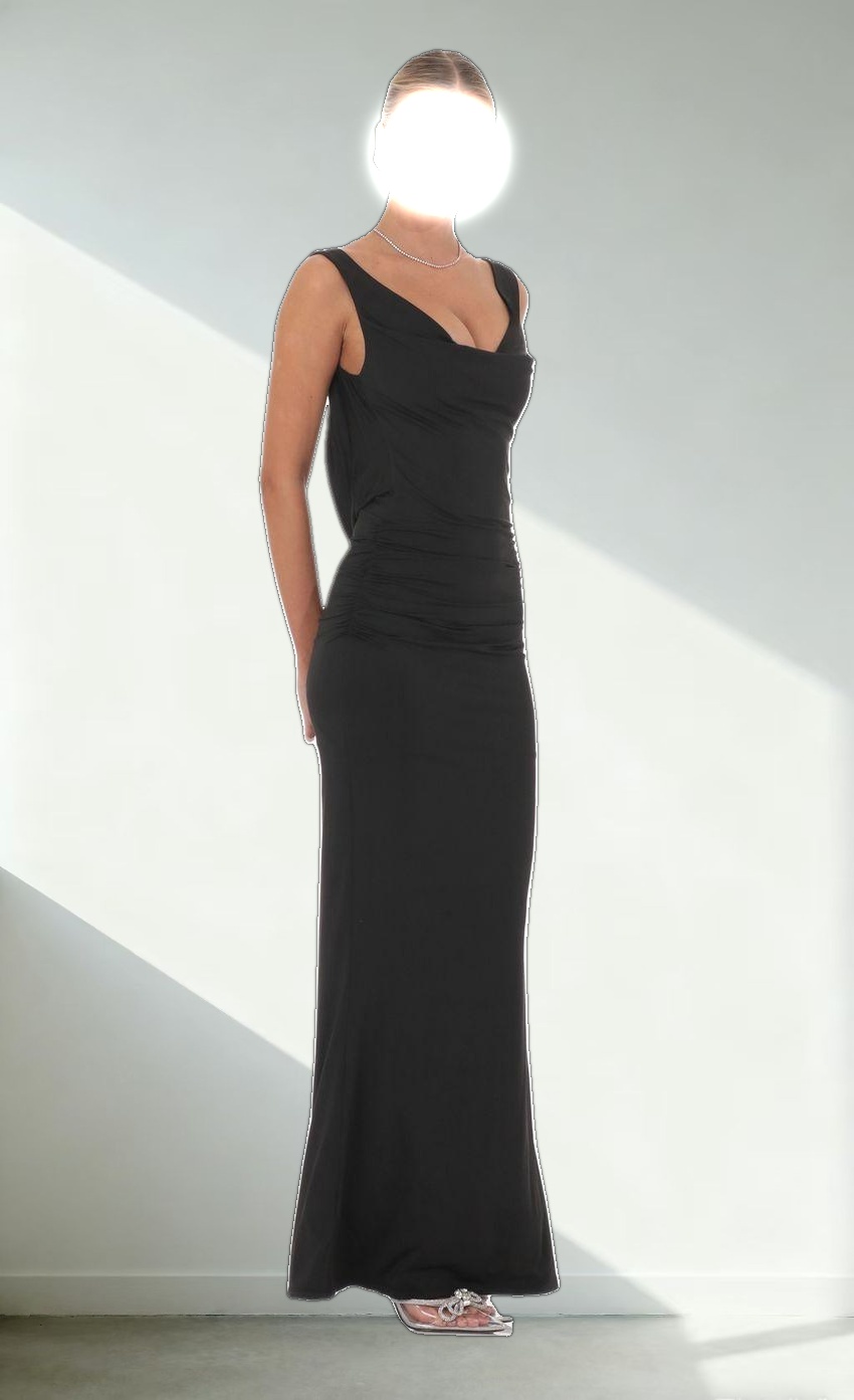 Pearl Open Back Maxi Dress in Black