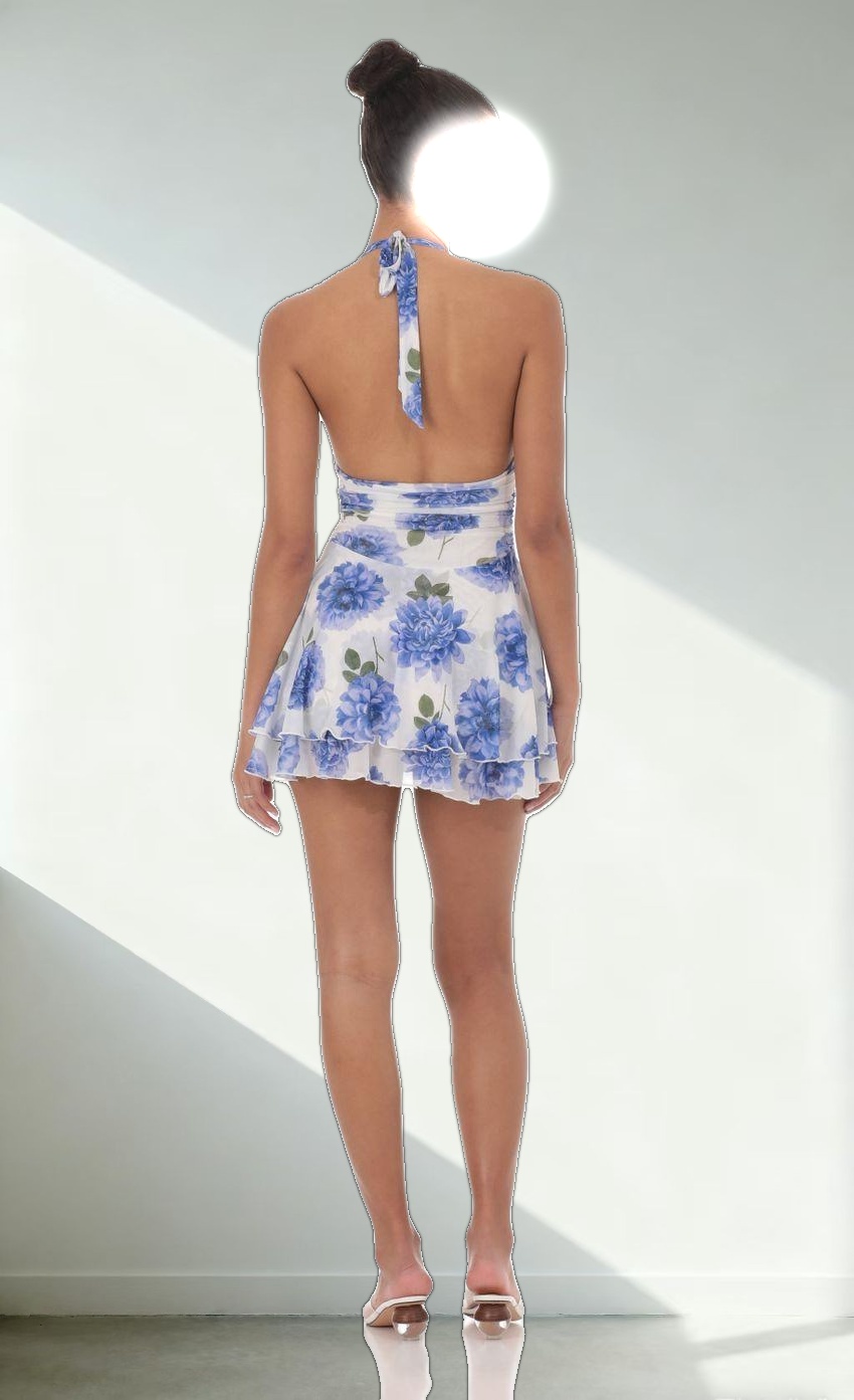 Mesh Floral Halter Romper in White