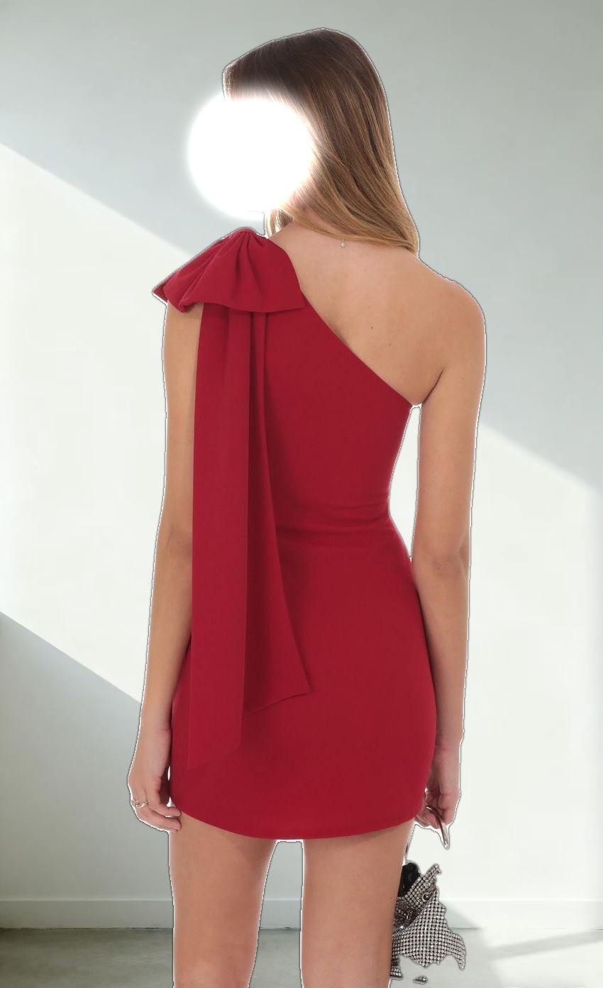 One Shoulder Bow Dress in Red