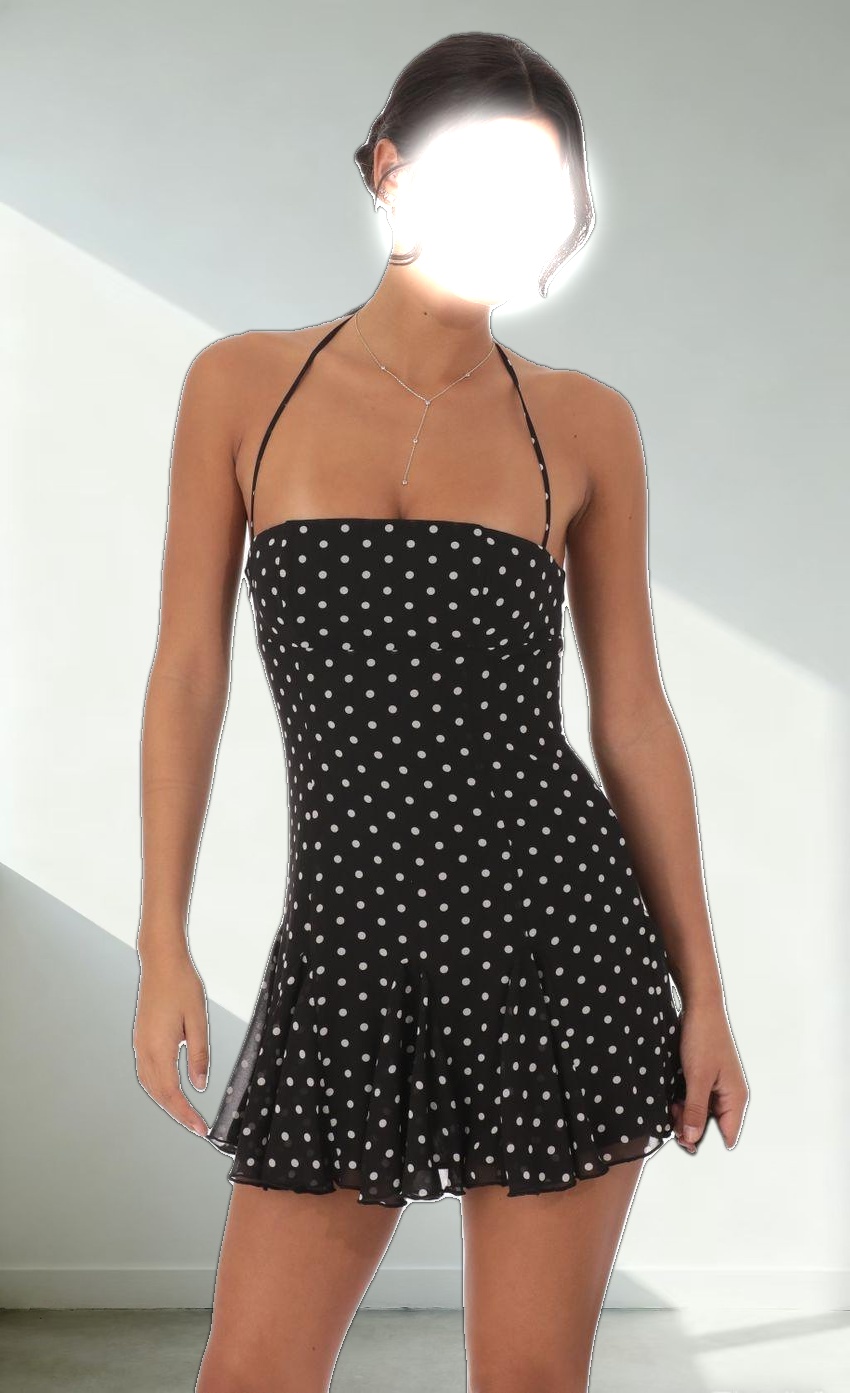 Halter Polka Dot Dress in Black