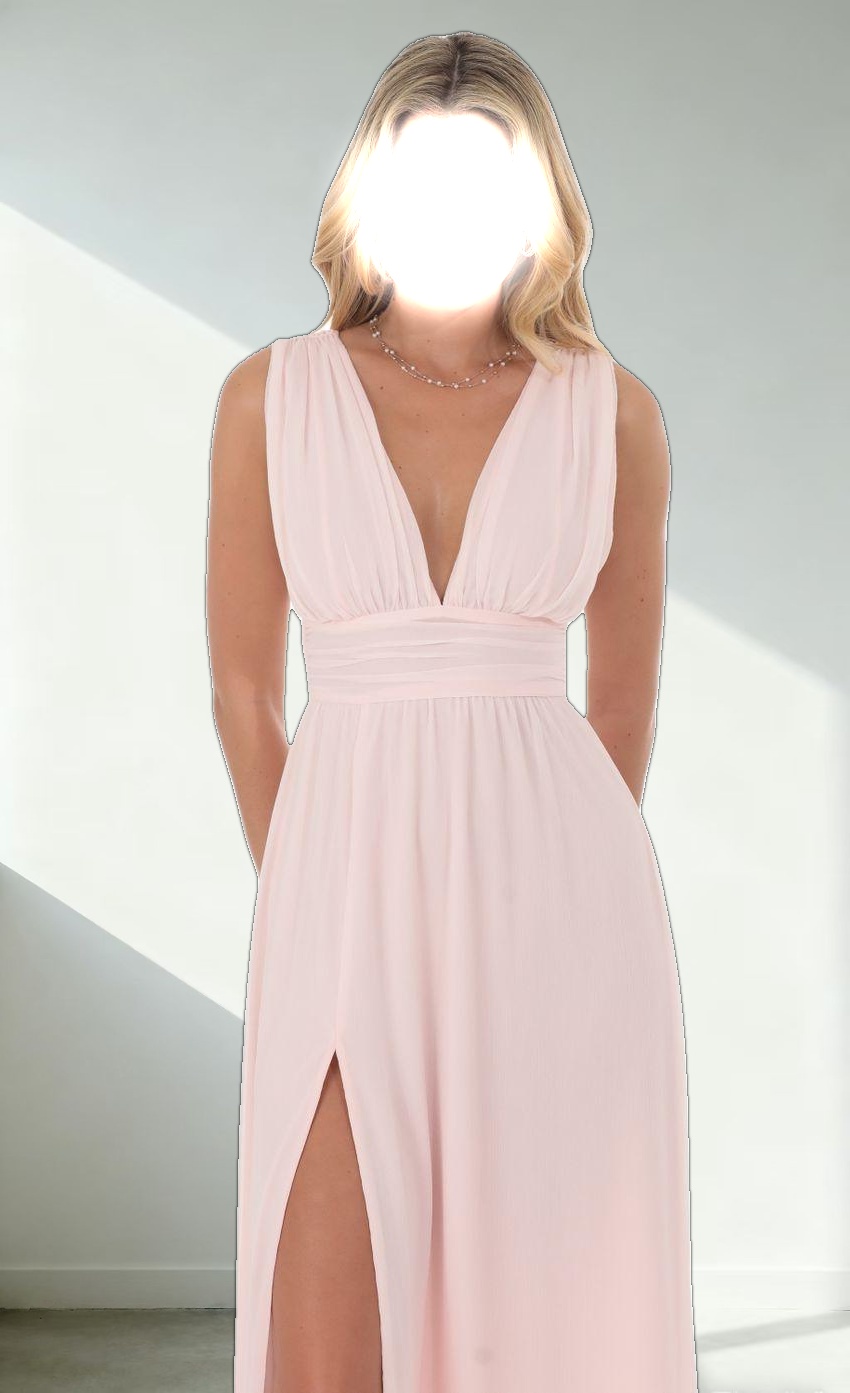 Chiffon Plunge Maxi Dress in Pink