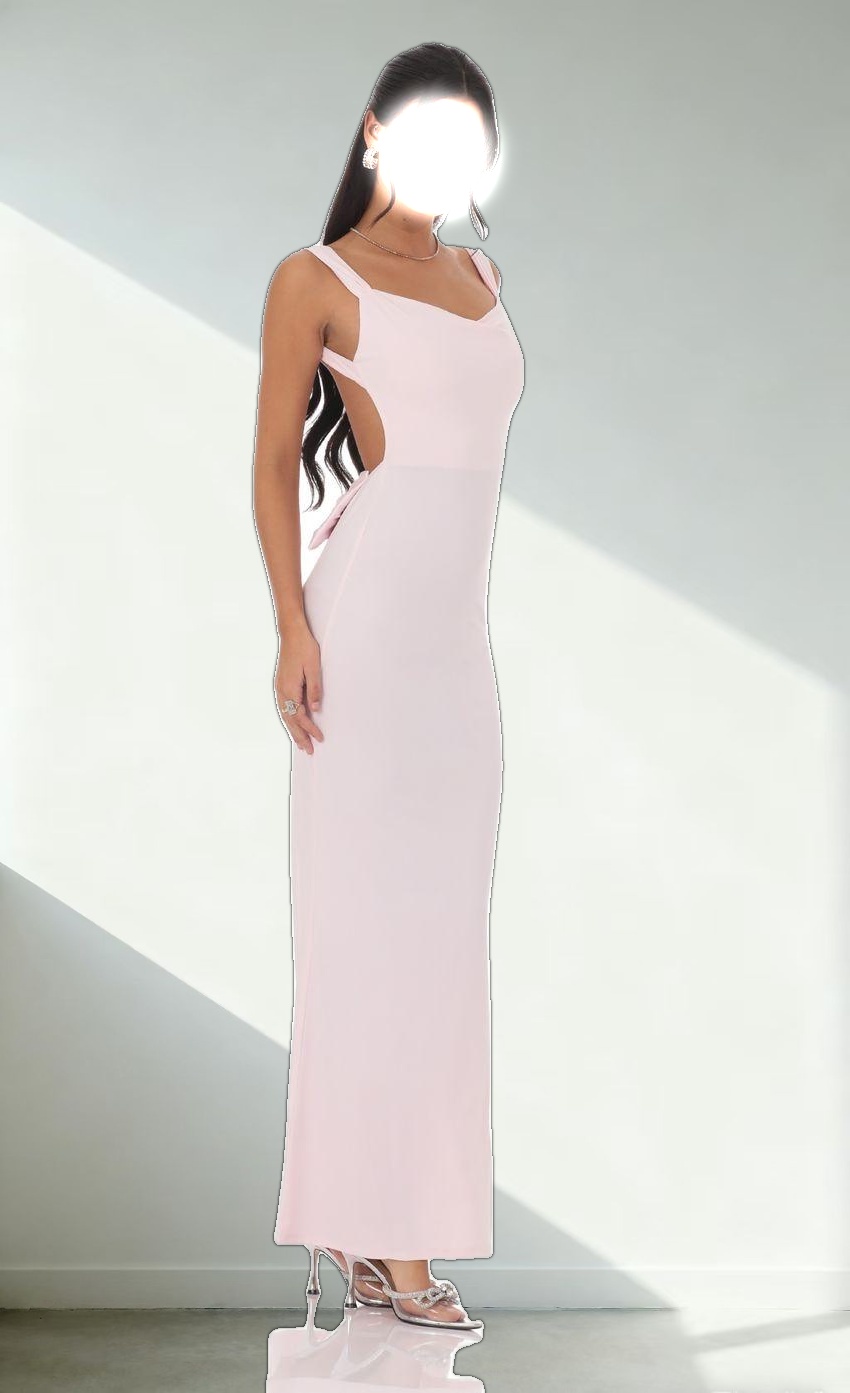 Open Back Bow Maxi Dress in Pink