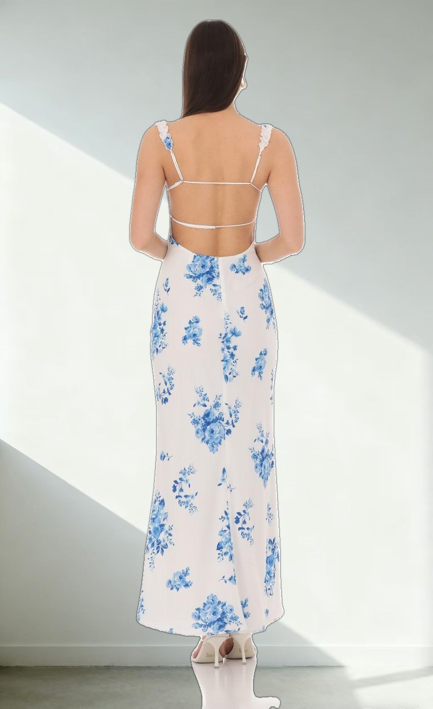 Square Neck Floral Maxi Dress in White