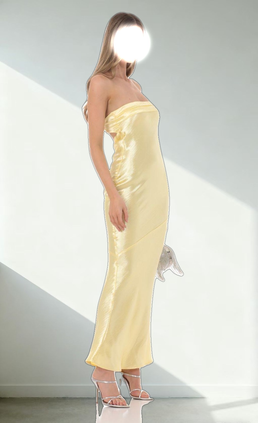 Strapless Satin Maxi Dress in Yellow