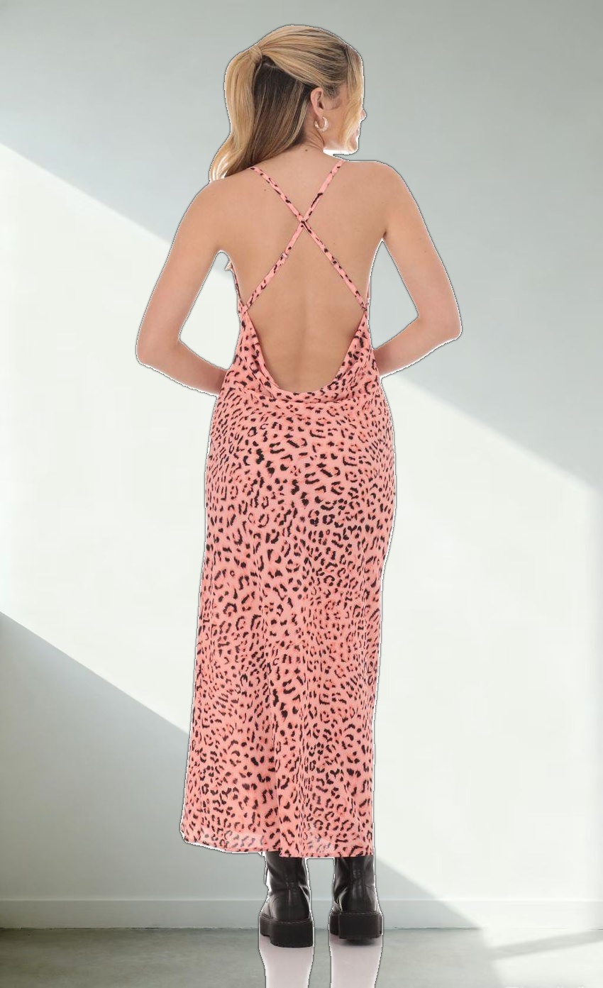 Leopard Print Cowl Neck Dress in Pink