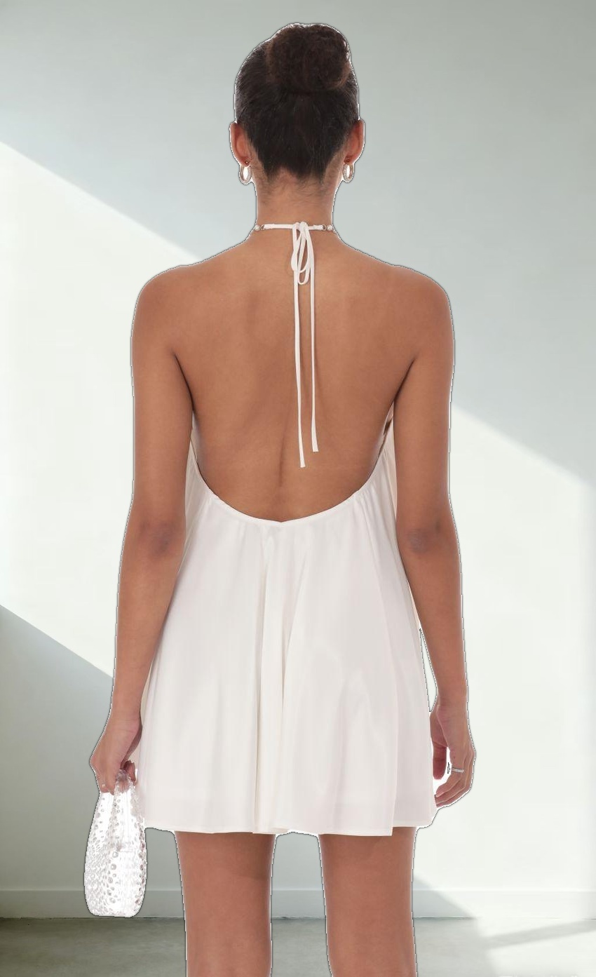 Pearl Halter Shift Dress in White