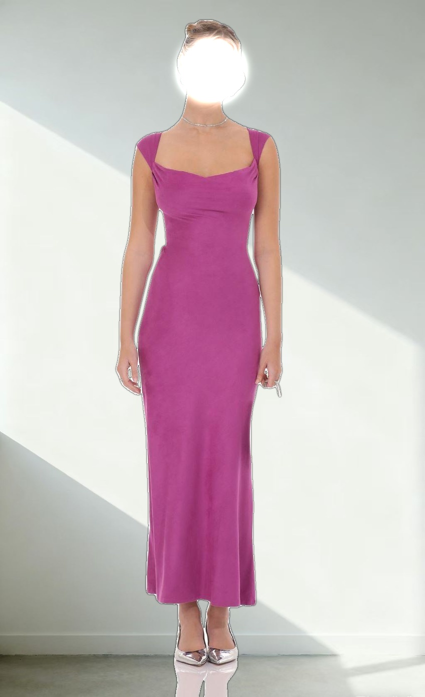 Suede Strappy Maxi Dress in Magenta