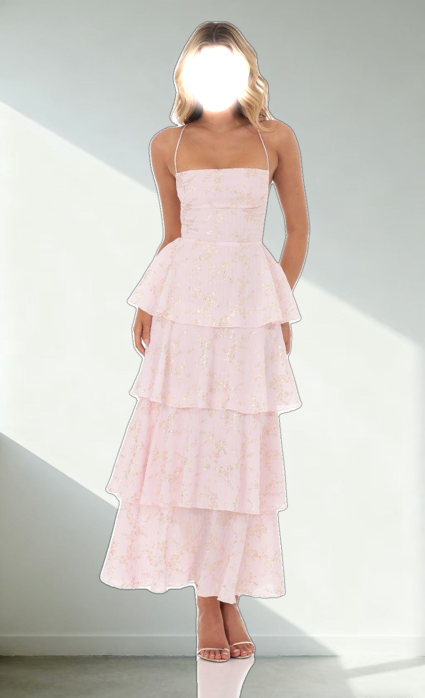 Crinkle Foiled Floral Maxi Dress in Pink