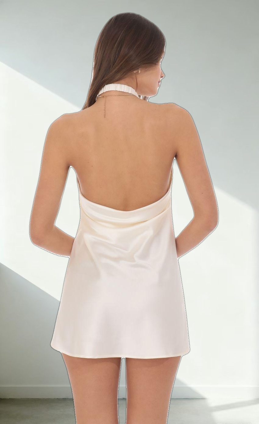 Satin Cross Halter Dress in Cream