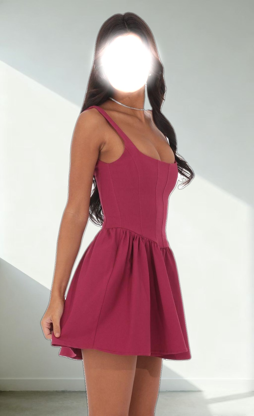 Square Neck A-line Dress in Magenta