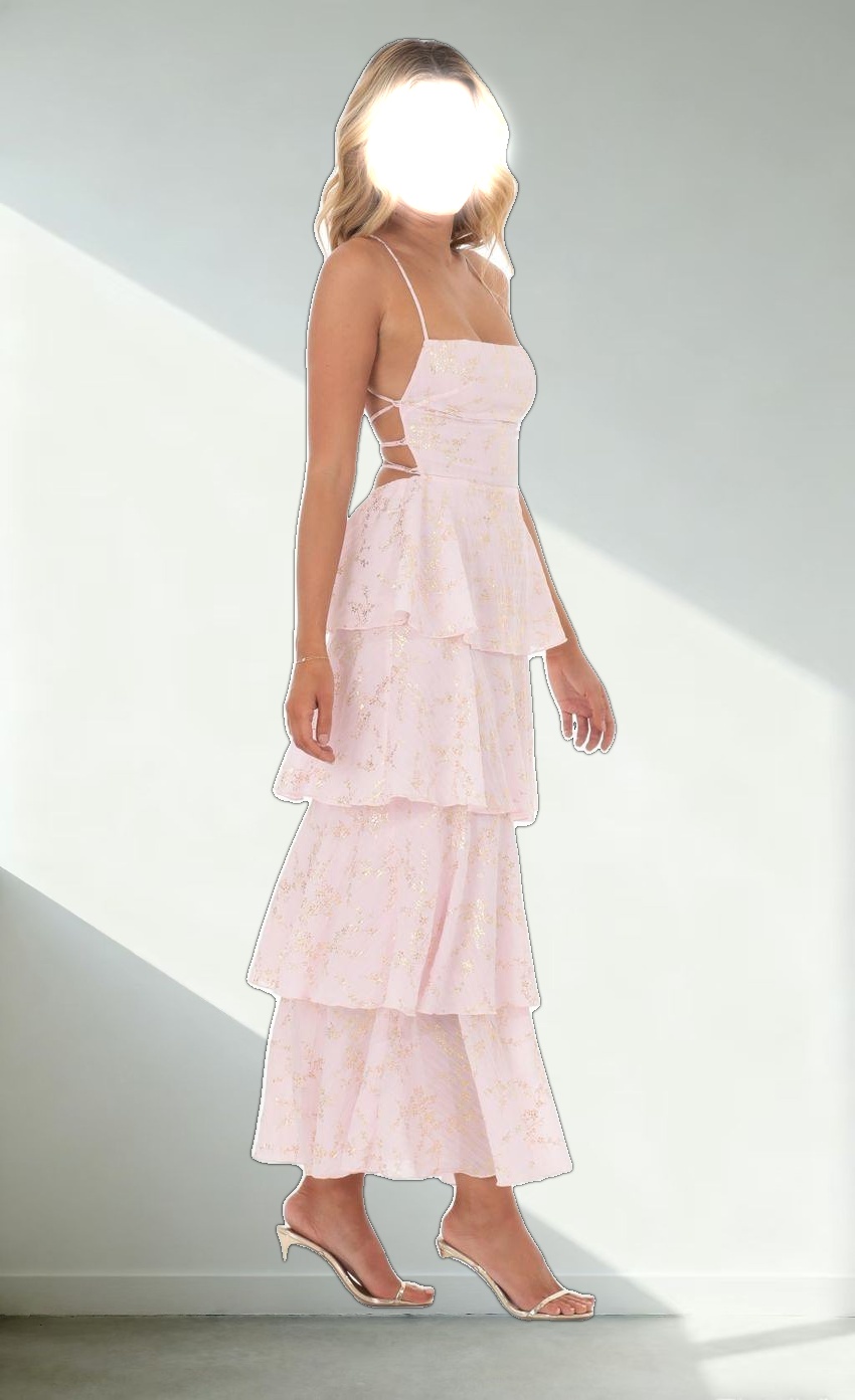 Crinkle Foiled Floral Maxi Dress in Pink