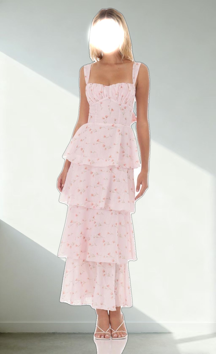 Floral Ruffle Maxi Dress in Pink