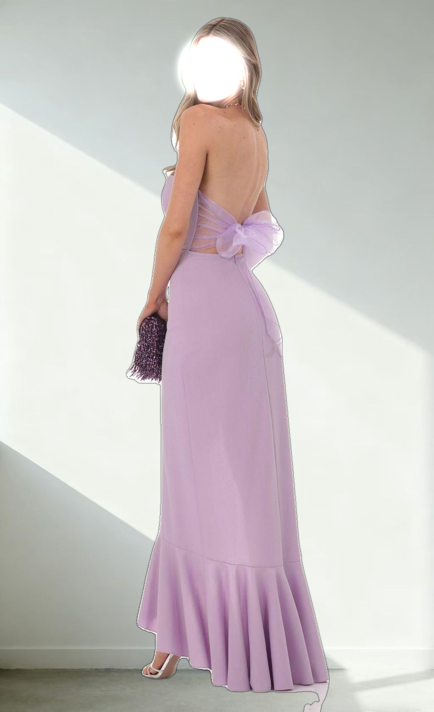 Strapless Back Bow Corset Maxi Dress in Lavender
