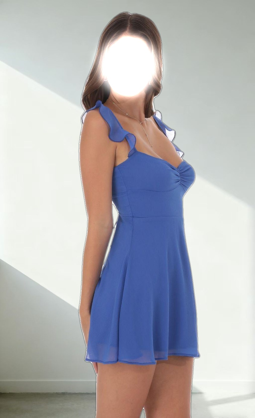 Ruffle Strap A-Line Dress in Blue