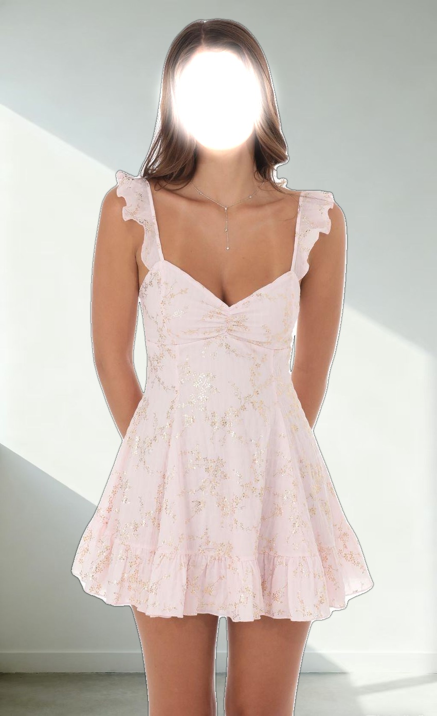 Chiffon Foiled Floral Dress in Pink