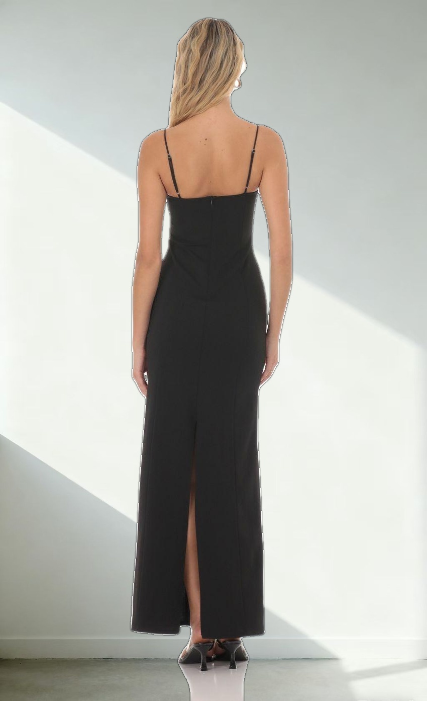 Sequin Square Neck Maxi Dress in Black