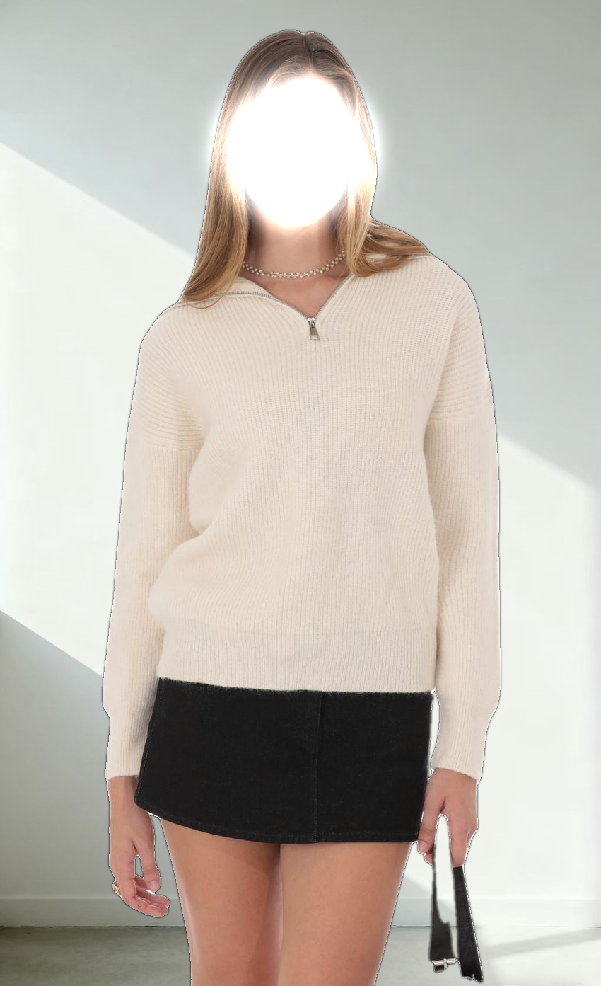 Quarter Zip Knit Jumper in Cream