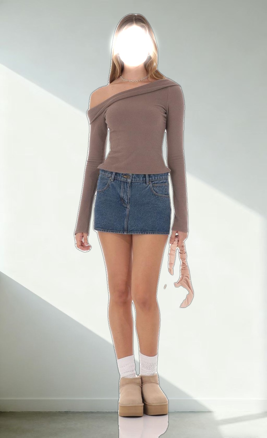 Ribbed Off Shoulder Top in Taupe