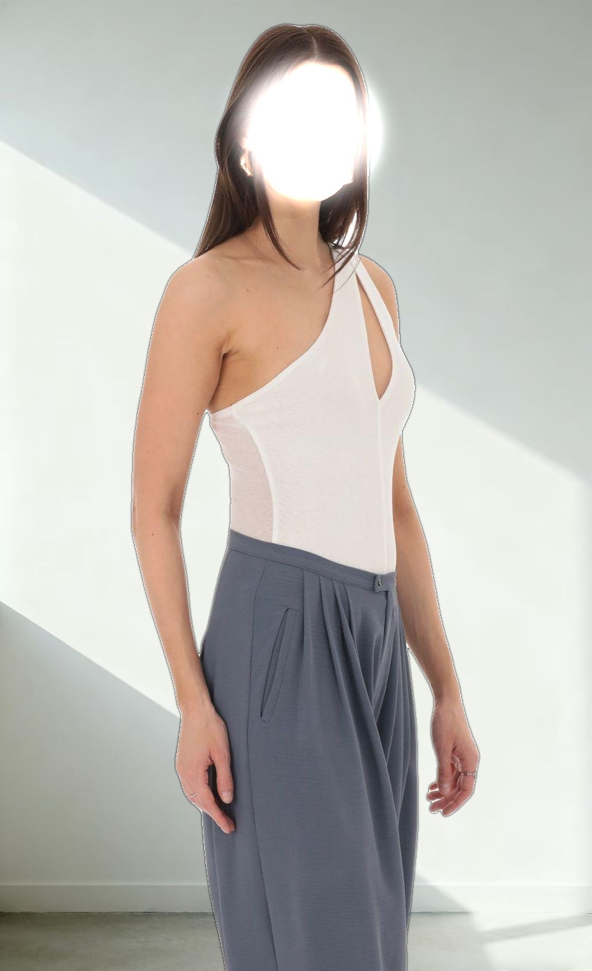 One Shoulder Keyhole Bodysuit in White