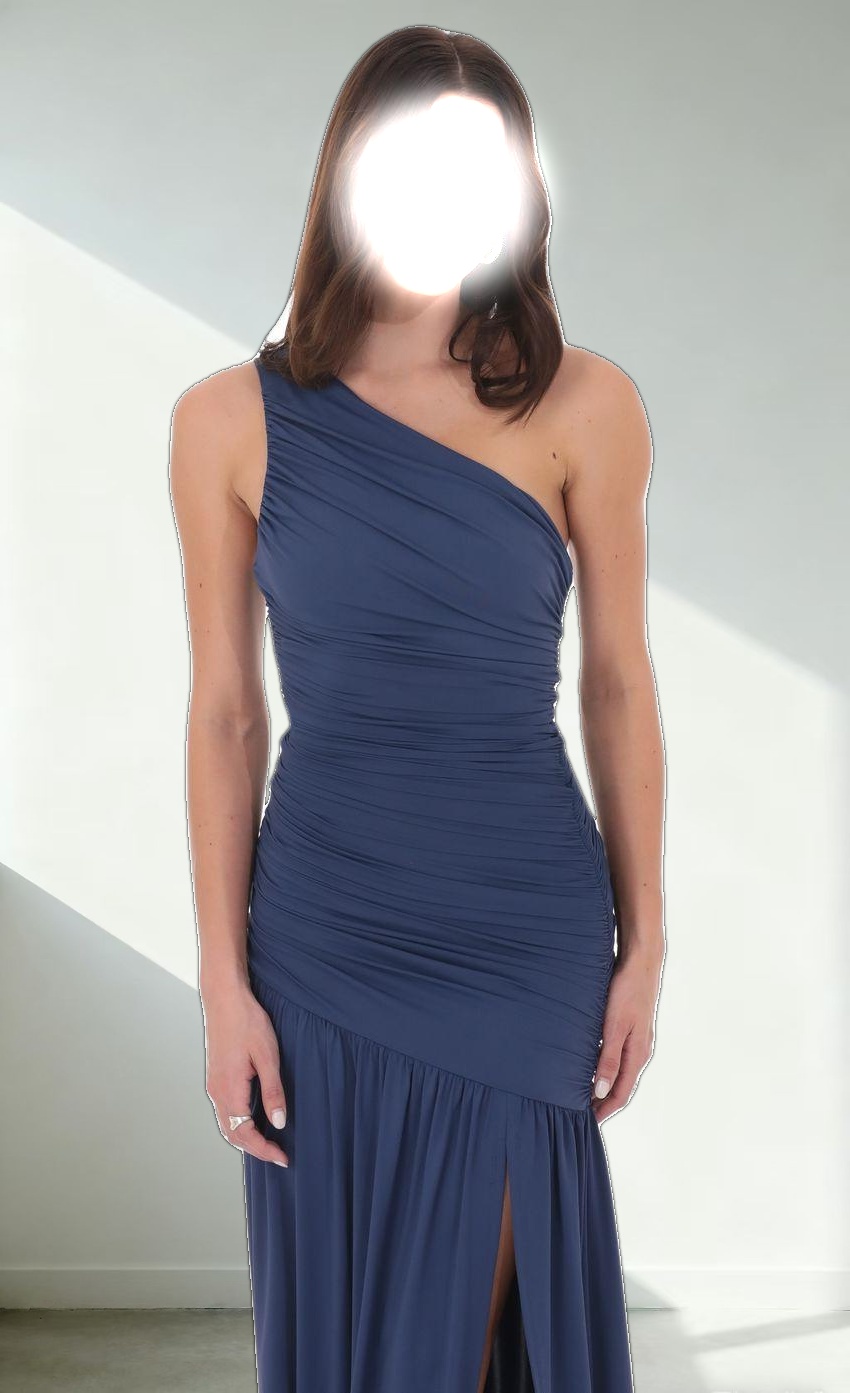 One Shoulder Drop Waist Maxi Dress in Navy