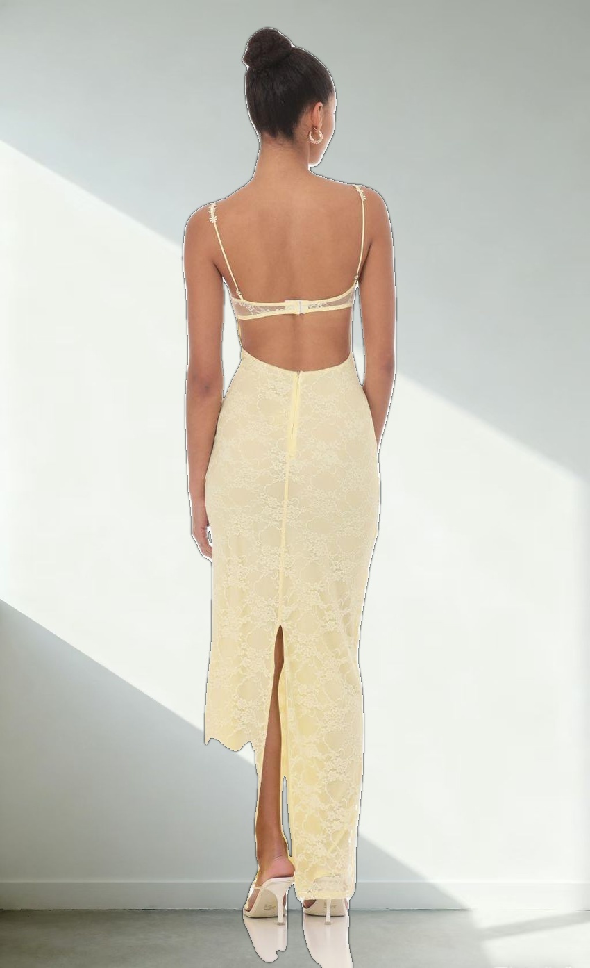 Lace Floral Trim Maxi Dress in Yellow